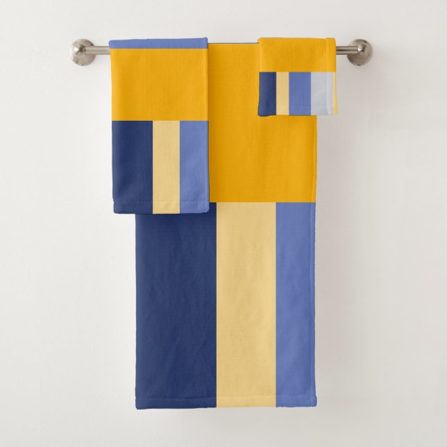 bold Stripes blue yellow Bath Towel Set (Insitu)