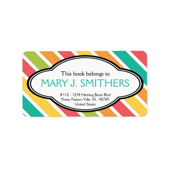 Bold Stripes Colourful Ladies Bookplate Address Label