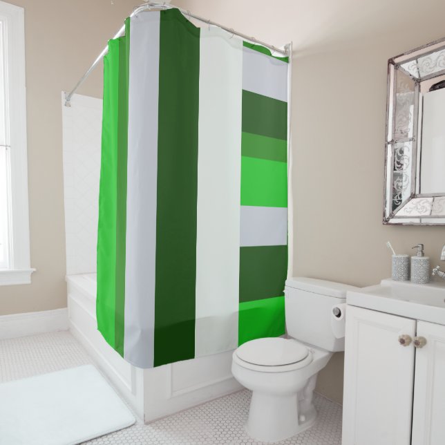 bold Stripes Green grey Shower Curtain (In Situ)