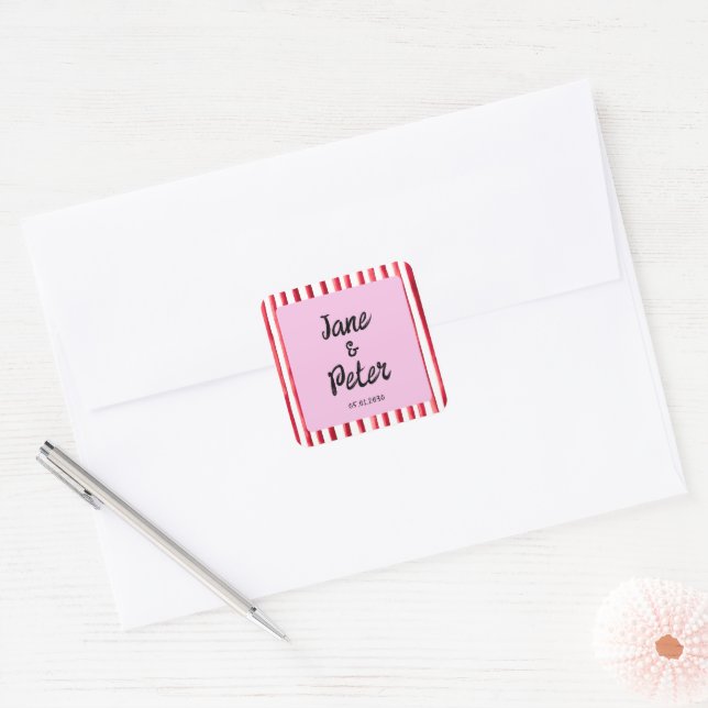 Bold Stripes Modern Red and Pink Wedding Stickers (Envelope)