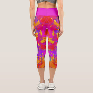 Bold Stripes of Paint, Hot Pink, Orange, Red Capri Leggings
