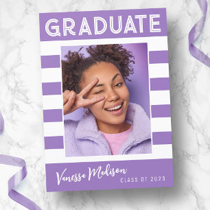 Bold Stripes Simple Retro Graduate Photo Violet Announcement