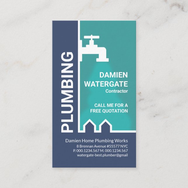 Bold Stylish Leaking Faucet Plumber Plumbing Business Card (Front)
