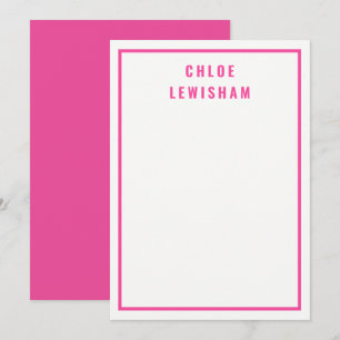 Bold Stylish Pink Border Personalized Note Card