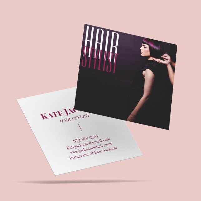 Bold Stylish typography Hairdresser Salon Photo Square Business Card (Creator Uploaded)