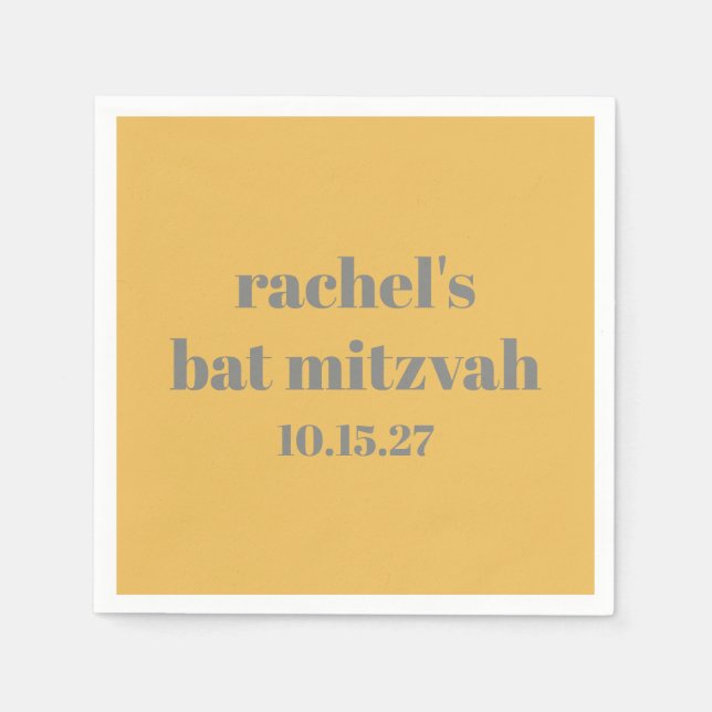 Bold Stylish Yellow Grey Custom Bat Mitzvah Napkin (Front)