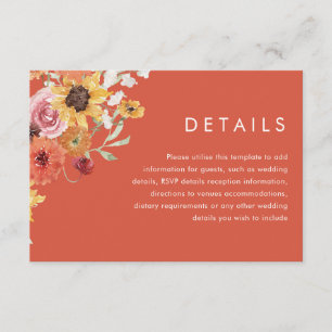 Bold Summer Floral Modern Wedding Details Enclosure Card