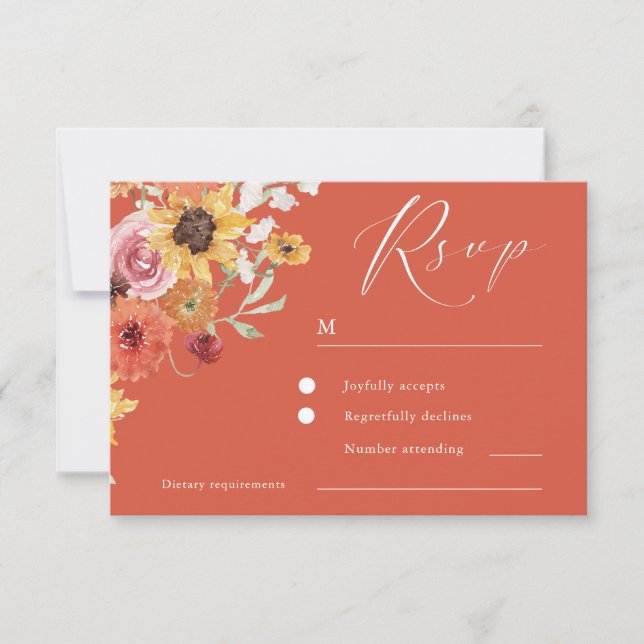 Bold Summer Floral Modern Wedding RSVP Card (Front)