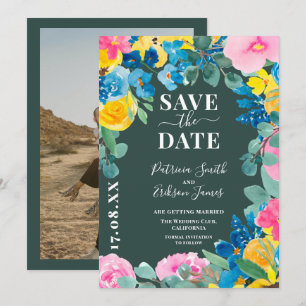 bold summer floral photo wedding save the date