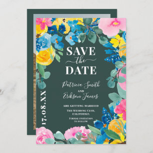  bold summer floral photo wedding save the date