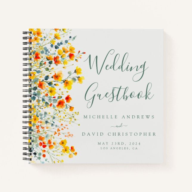 Bold Summer Floral Wedding Guest Book (Front)