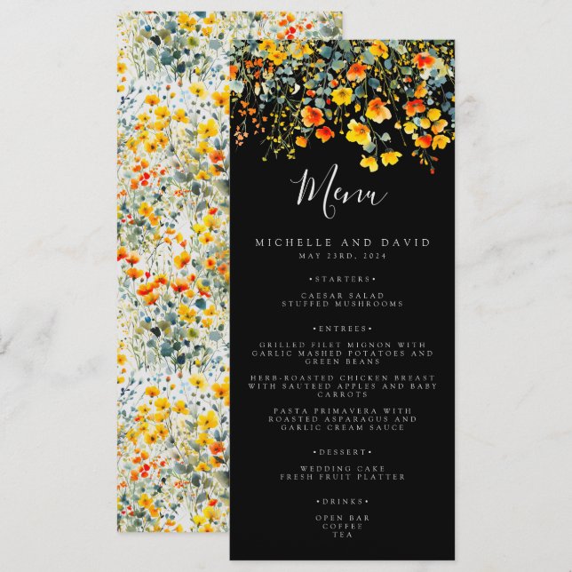 Bold Summer Floral Wedding Menu (Front/Back)