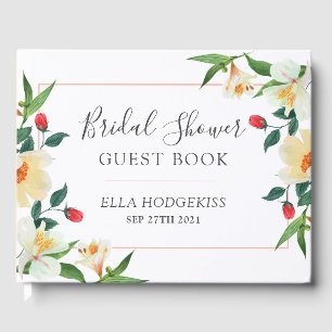 Bold summer flowers red & white floral border guest book