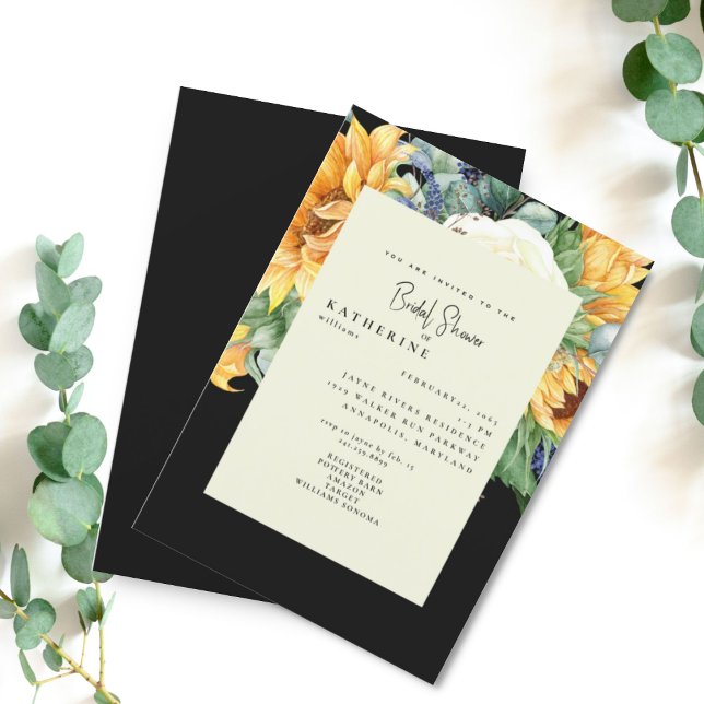 Bold Summer Sunflower Black Bridal Shower Invitati Invitation (Creator Uploaded)