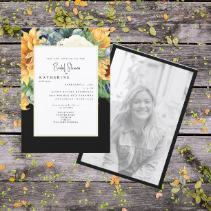 Bold Summer Sunflower Black Bridal Shower Photo In Invitation