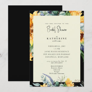 Bold Summer Sunflower Black & Cream Bridal Shower  Invitation