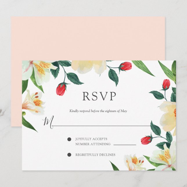 Bold summer wedding, colourful floral frame RSVP Invitation (Front/Back)