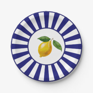 Bold Sunburst Watercolor Lemon Italian Paper Plate