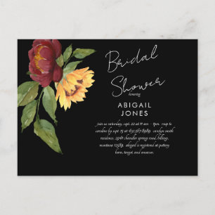 Bold Sunflower Black Bridal Shower Invitation Postcard
