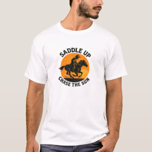 Bold Sunset Cowboy Chase Design T-Shirt
