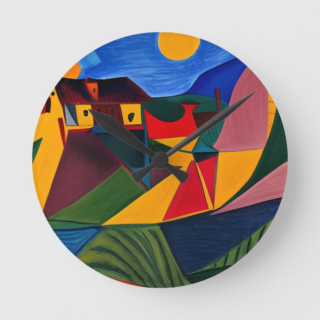 Bold sunset Picasso art Round Clock (Front)