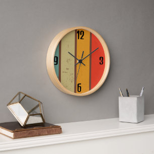 Bold Sunset Retro Rainbow Stripes Wall Clock