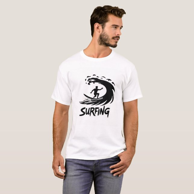 Bold Surfer Silhouette Wave T-Shirt (Front Full)
