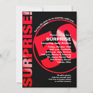 Bold Surprise Birthday Invitation - Red 50th
