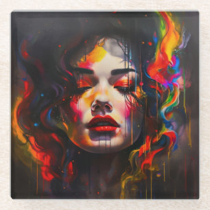 Bold Surreal Portrait  Glass Coaster