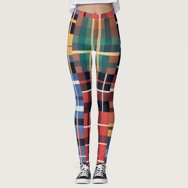 Bold Tartan Mash-Up Pattern Leggings (Front)