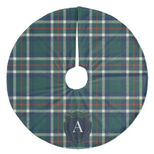 Bold Tartan Plaid Monogram Christmas Tree Skirt
