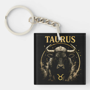 Bold Taurus Bull Zodiac Sign Celestial Horoscope Key Ring
