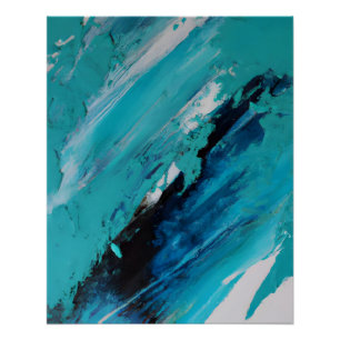 Bold Teal Blue Abstract Energy Flow Poster