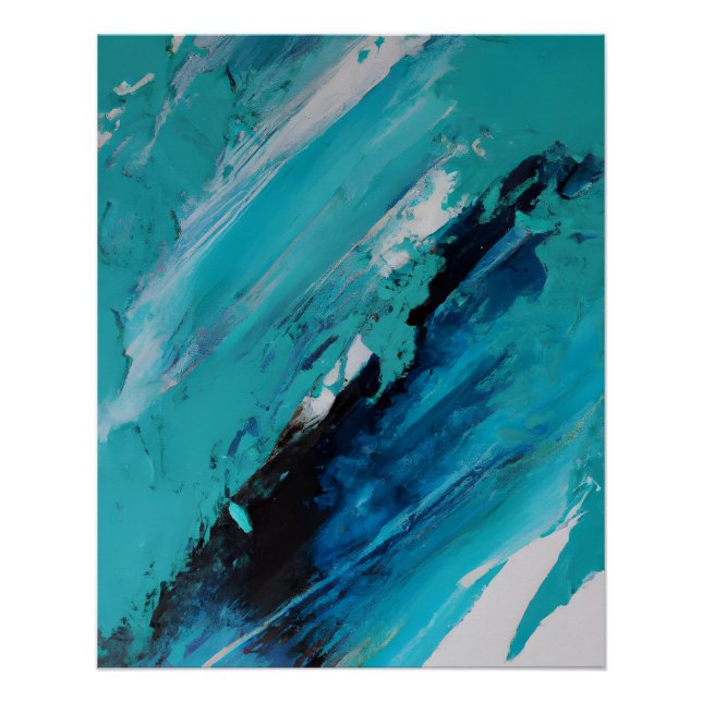 Bold Teal Blue Abstract Energy Flow Poster (Front)