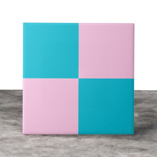 Bold Teal Blue Pink Chequerboard Modern Minimalist Tile