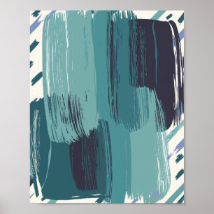 Bold Teal Brushstrokes on White background Poster