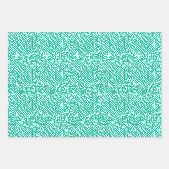 Bold Teal Geometric Triangle Pattern Wrapping Paper Sheet (Front)