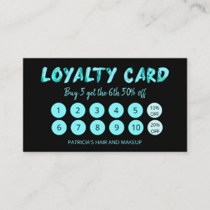 Bold Teal Makeup Artist Hair Salon 10 Loyalty Card