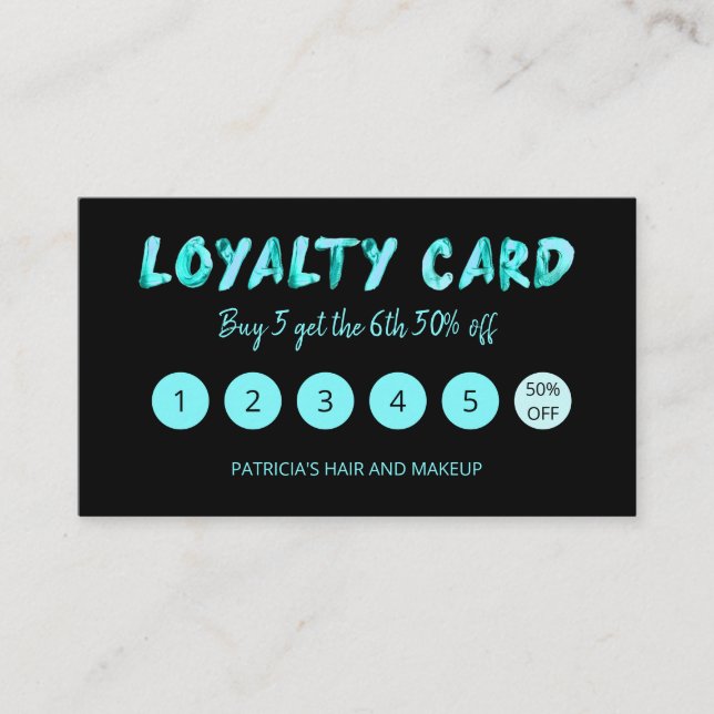 Bold Teal Makeup Artist Hair Salon 5 Loyalty Card (Front)
