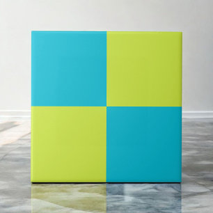 Bold Teal Neon Green Chequerboard Modern  Tile