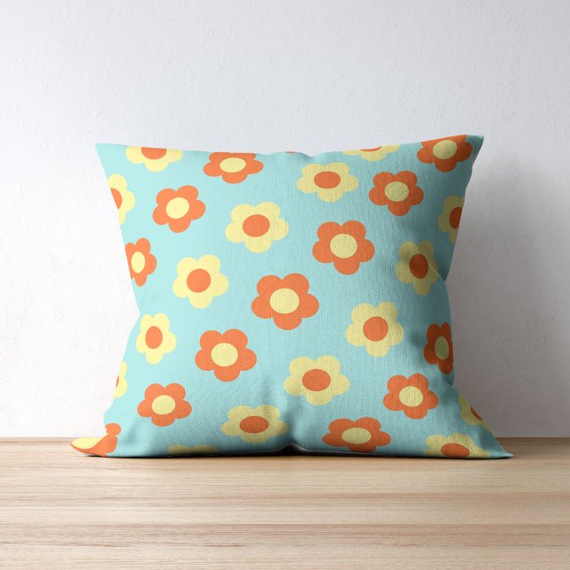 Bold Teal & Orange Flower Tropical Whimsical  Cushion (Creator Uploaded)