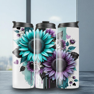 Bold Teal Purple Sunflowers Thermal Tumbler