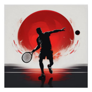 Bold Tennis Silhouette Against Red Sun Poster