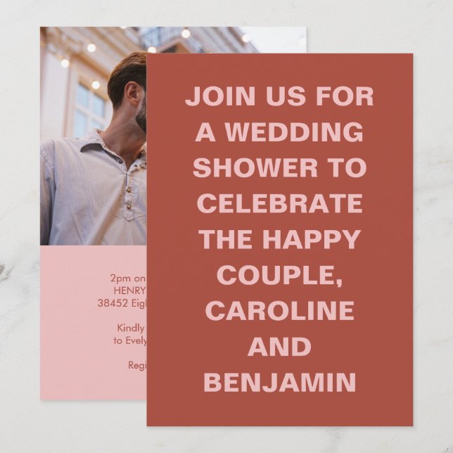 Bold Terracotta and Blush Photo Couples Shower Invitation (Front/Back)