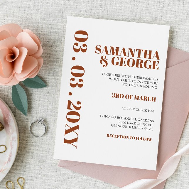 Bold Terracotta Burnt Orange Modern Wedding  Invitation (Creator Uploaded)