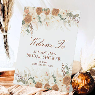 Bold Terracotta Floral Welcome to the Shower Pedestal Sign