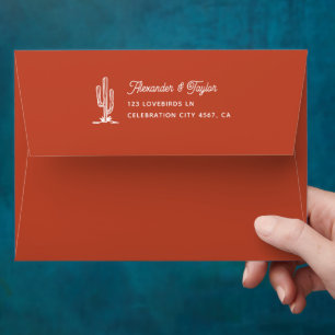 Bold Terracotta Red Saguaro Cacti Desert Wedding Envelope