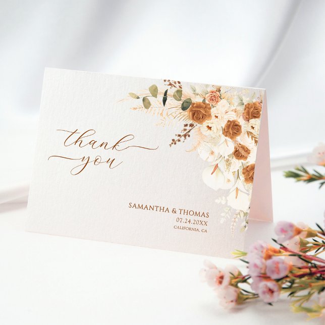 Bold Terracotta Rose Calla Lily Wedding Thank You (Creator Uploaded)