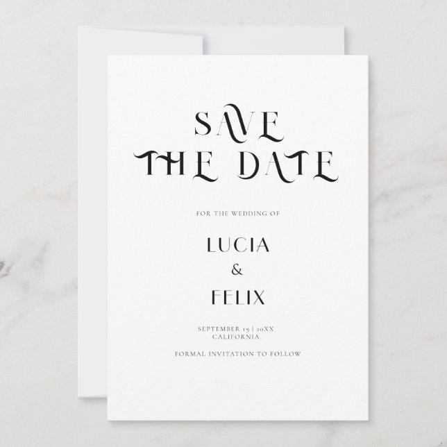 Bold Text Black & White Chic Modern Save The Date Invitation (Front)