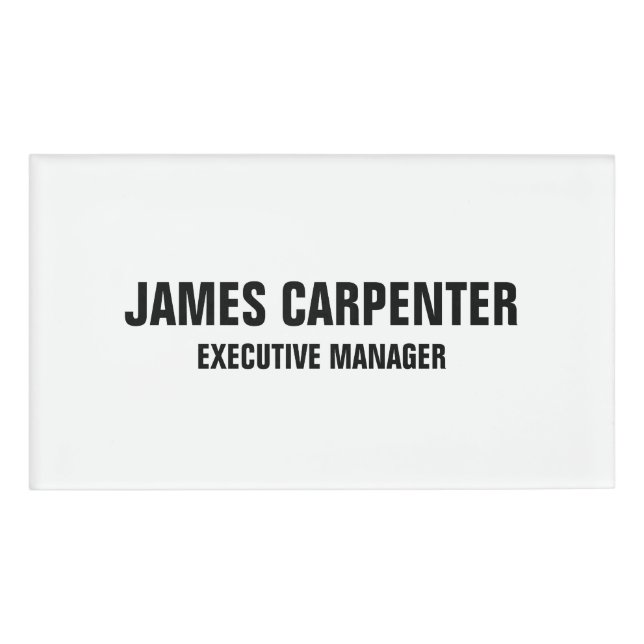 Bold Text Black White Modern Professional Name Tag (Front)
